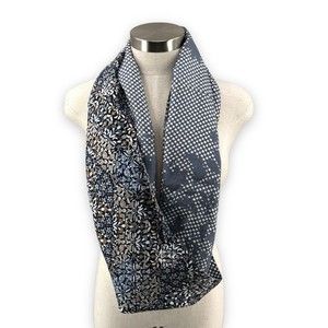 Tory Burch Kaleidoscope Print Satin Infinity Scarf Reversible Blue Dove Stone